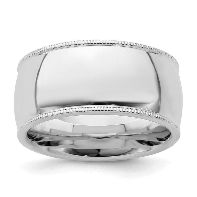 Sterling Silver Rhodium-plated 10mm Comfort Fit Milgrain Size 6 Band