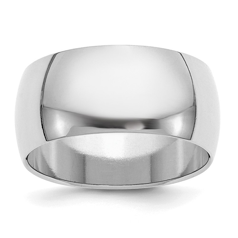 Sterling Silver Rhodium-plated 10mm Half-Round Size 10 Band