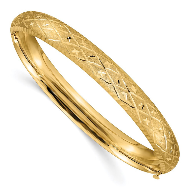 14k 5/16 Diamond-cut Fancy 8.75mm Hinged Oval Bangle Bracelet