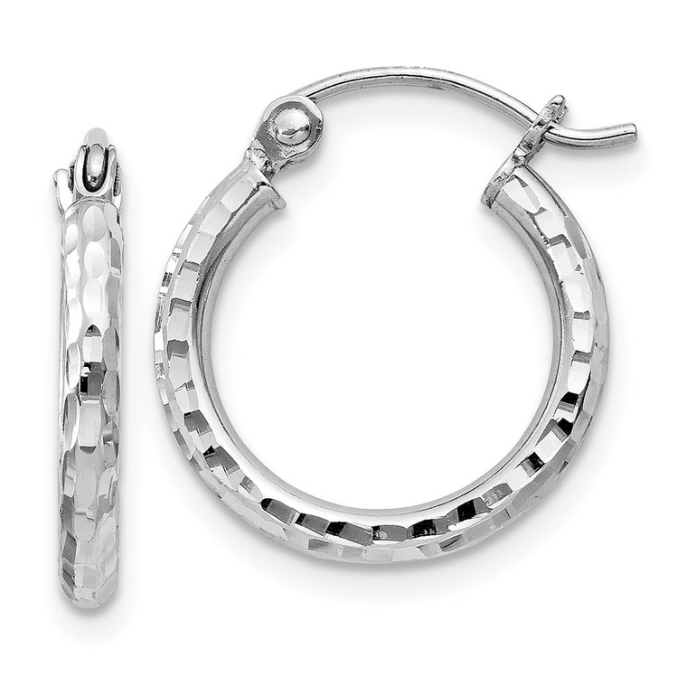 Sterling Silver Rhodium-plated 2mm Diamond Cut Hoop Earrings - QE-C528763E-7807