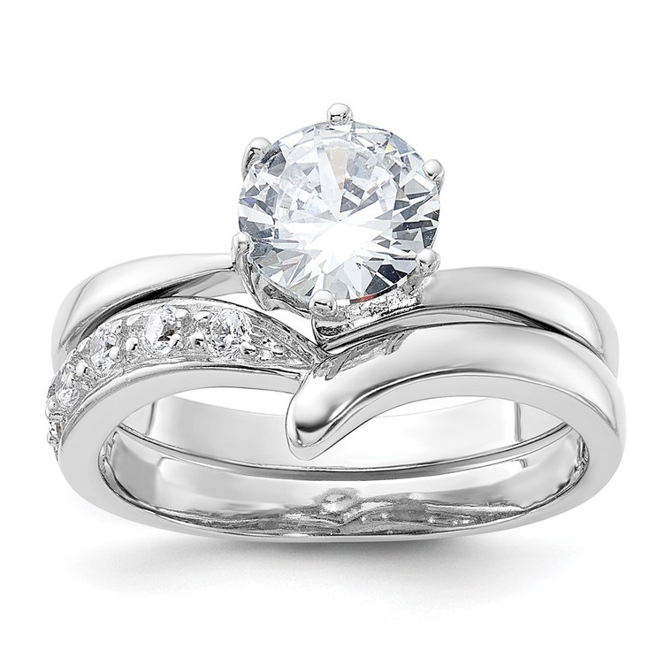 Sterling Silver Rhodium-plated 2-piece CZ Wedding Ring Set - QR-61006809-9364
