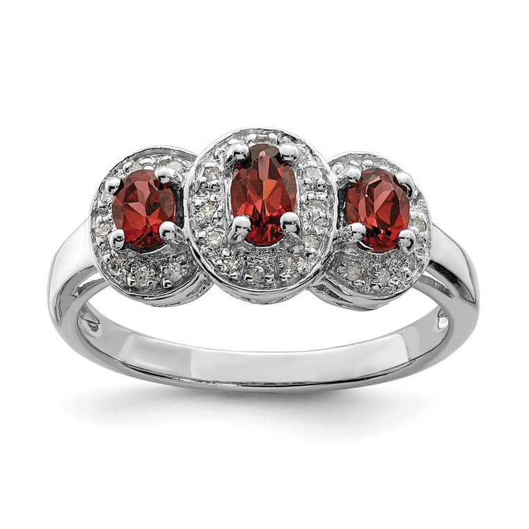 Sterling Silver Rhodium-plated 3 Stone Garnet & Diamond Ring - QD-5604500A-2385