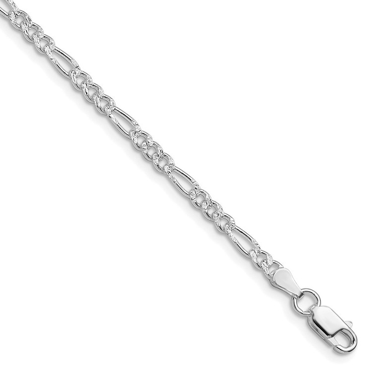 Sterling Silver Rhodium-plated 3mm Pav‚ Flat Figaro Chain - QF-93A131E4-1128