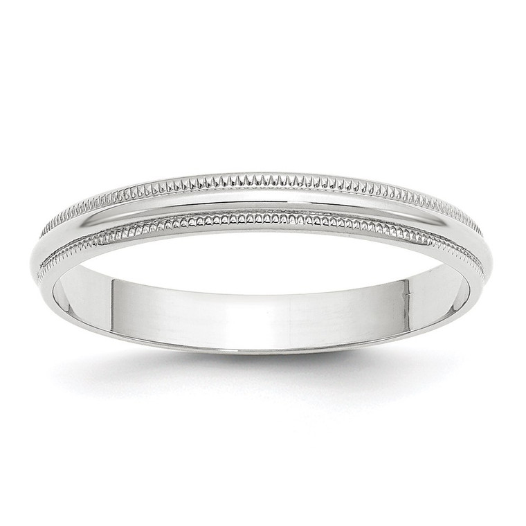 10k White Gold 3mm Lightweight Milgrain Half Round Wedding Band Size 11