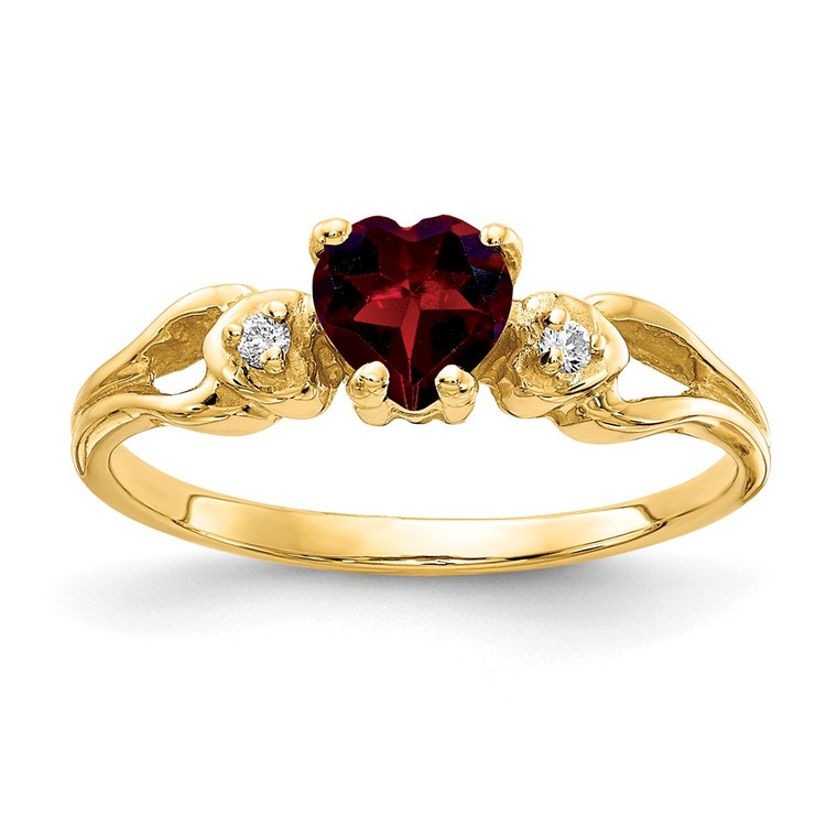 14k 5mm Heart Garnet AA Diamond ring