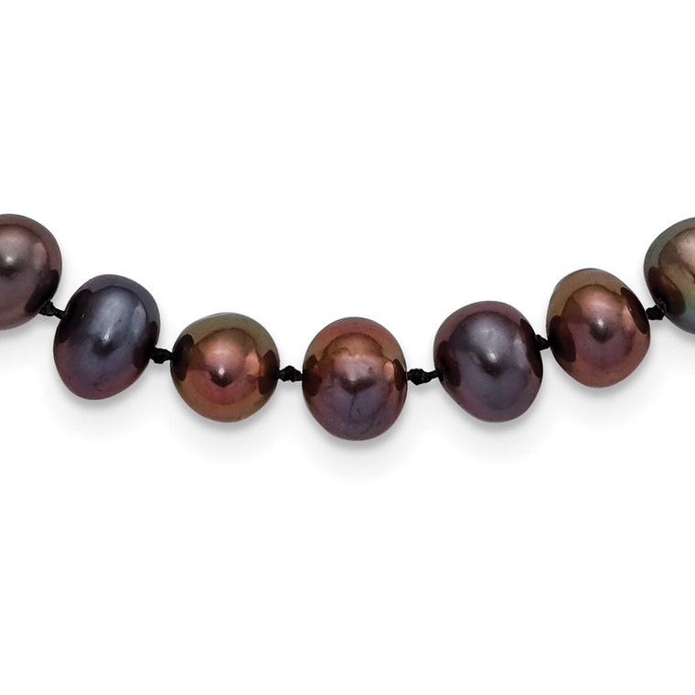 Sterling Silver Rhodium-plated 7-8mm Black Near-Round Freshwater Cultured Pearl 18 inch Necklace