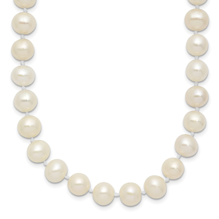 Sterling Silver Rhodium-plated 7-8mm White Near-Round Freshwater Cultured Pearl 24 inch Necklace