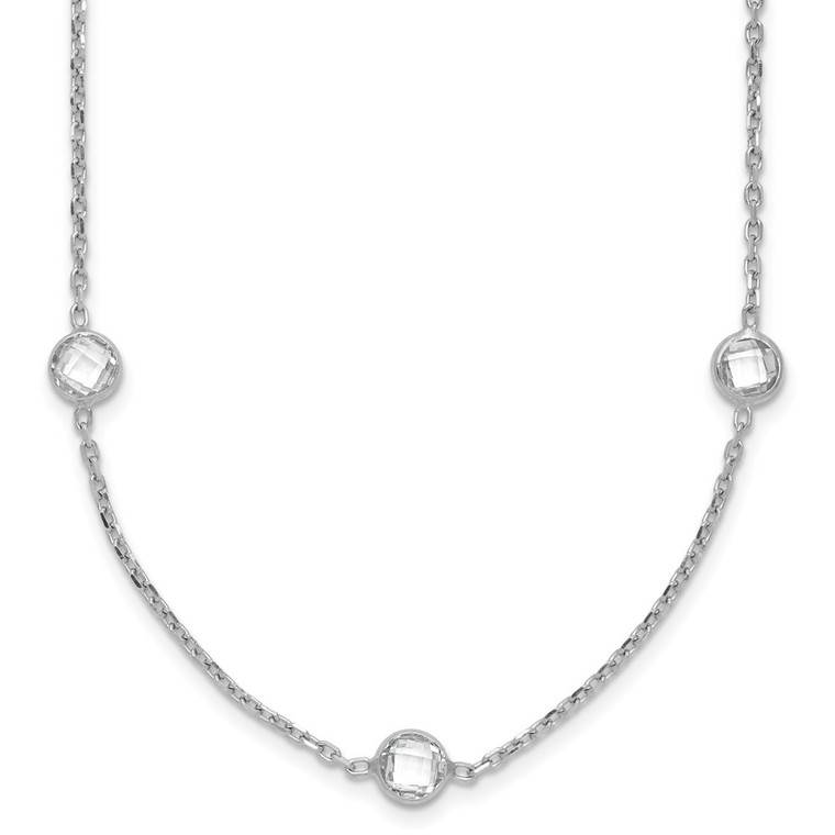 Sterling Silver Rhodium-plated 9-Station CZ Polished Necklace - QG-126B5F15-5859