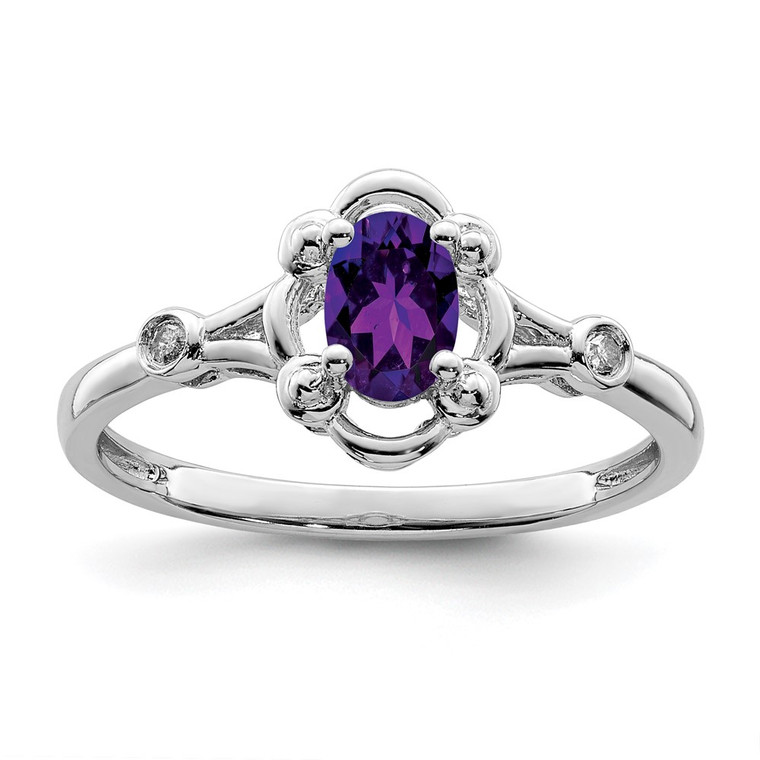 Sterling Silver Rhodium-plated Amethyst & Diam. Ring - QB-BBF9812B-5386
