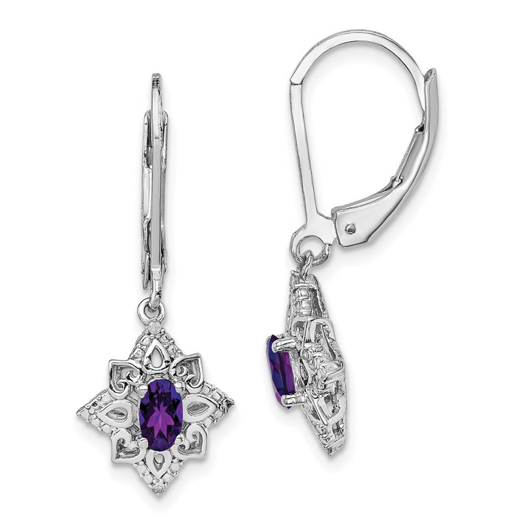 Sterling Silver Rhodium-plated Amethyst and Diamond Earrings - QE-BCF82B59-3041