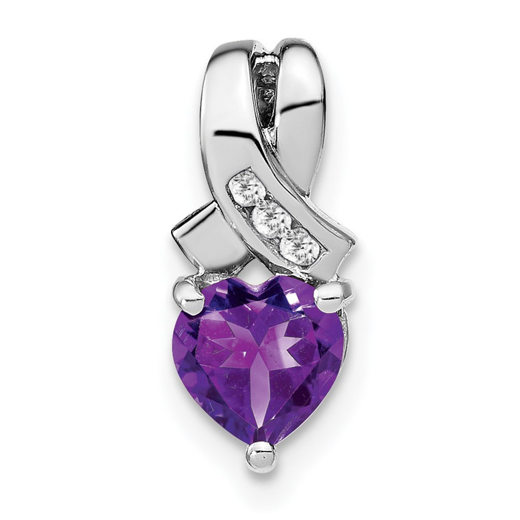 Sterling Silver Rhodium-plated Amethyst and Diamond Pendant - PM-4959BE16-3458