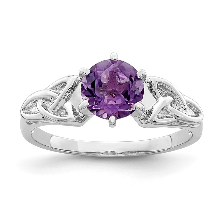 Sterling Silver Rhodium-plated Amethyst Celtic Trinity Ring - QR-F2C0F204-6770