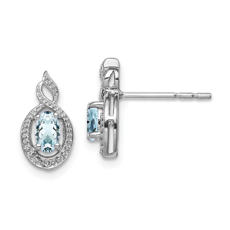 Sterling Silver Rhodium-plated Aquamarine & Diam. Earrings - QB-AA4F8302-8327