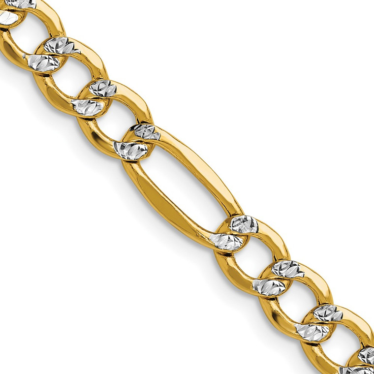 14k 6.5mm Semi-solid with Rhodium Pav‚ Figaro Chain - PW-890357F8-2169