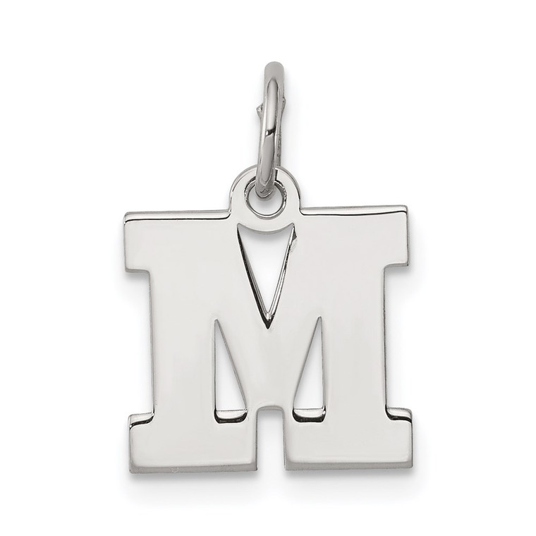 Sterling Silver Rhodium-plated Block Letter M Initial Charm - QC-25A2A0C3-4348