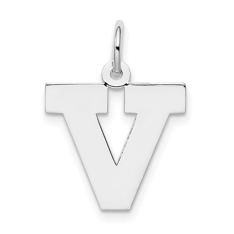 Sterling Silver Rhodium-plated Block Letter V Initial Charm - QC-F17C4485-3111