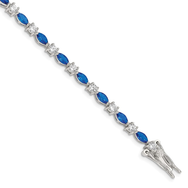 Sterling Silver Rhodium-plated Blue and Clear CZ Bracelet - QX-D8954AF8-8617