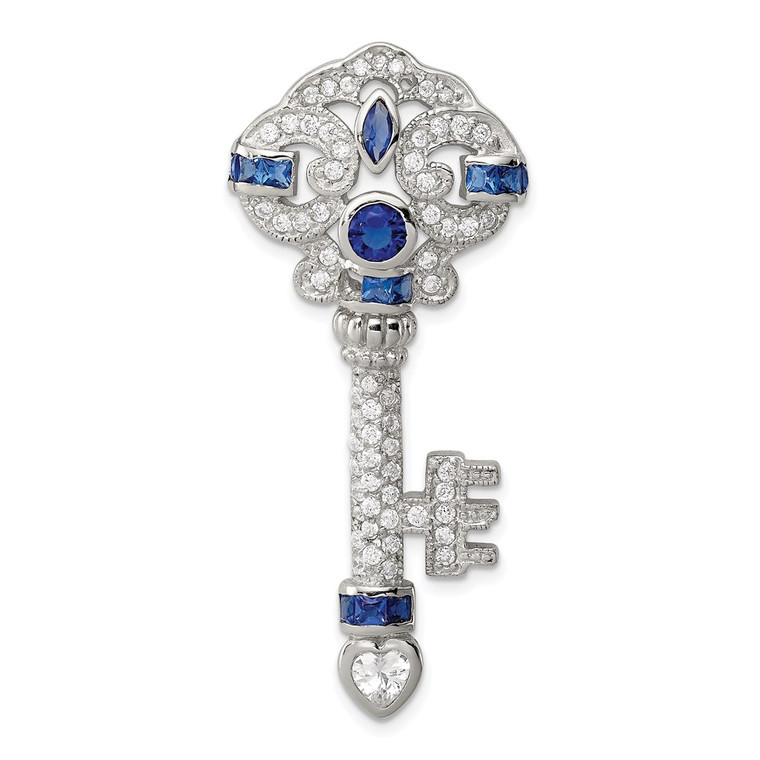 Sterling Silver Rhodium-plated Blue and Clear CZ Key Slide