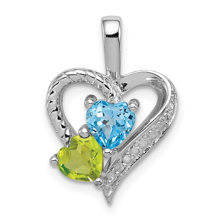 Sterling Silver Rhodium-plated Blue Topaz Peridot Diamond Pendant - QP-865A2602-5367
