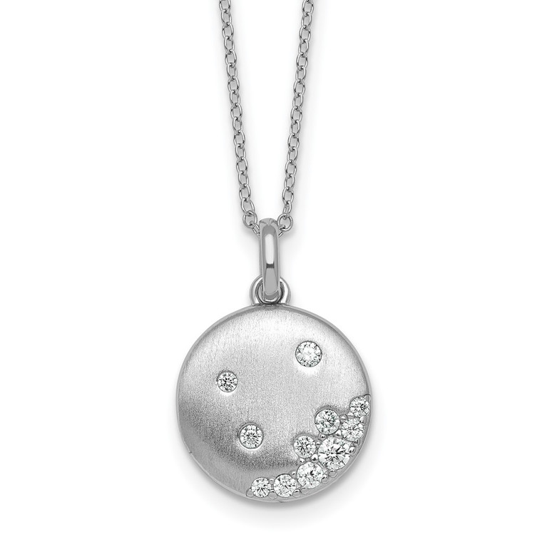 Sterling Silver Rhodium-plated Brushed CZ Circle 17.5 inch Necklace