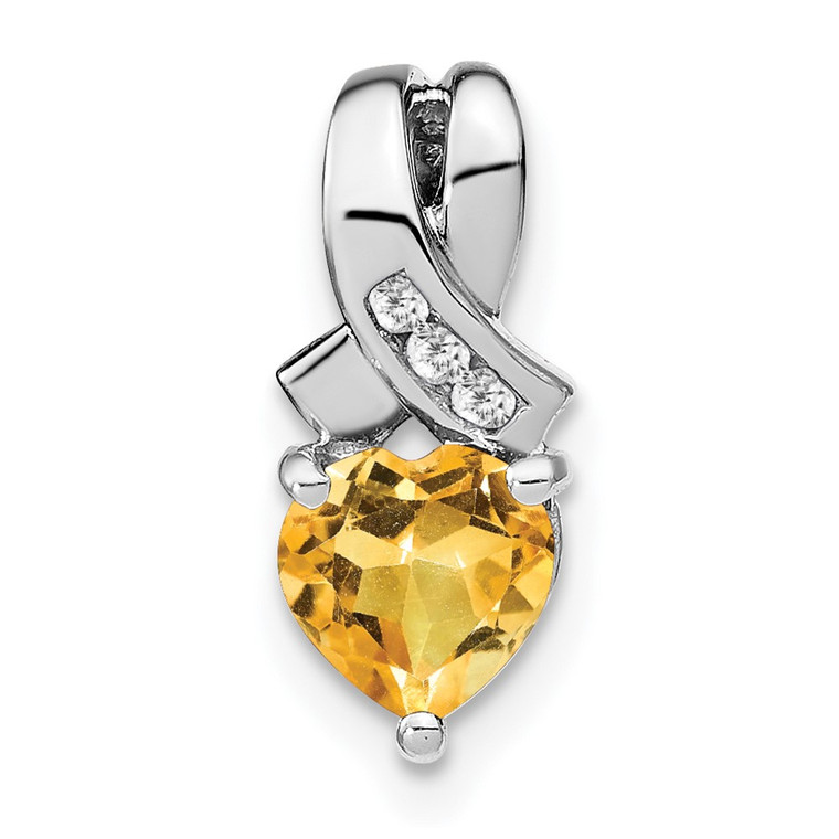 Sterling Silver Rhodium-plated Citrine and Diamond Pendant - PM-1FBC7D0B-1243