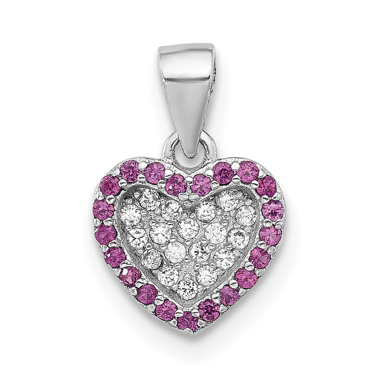 Sterling Silver Rhodium-plated Clear and Pink CZ  Heart Pendant