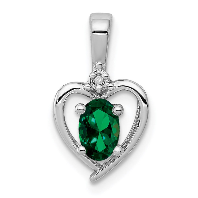 Sterling Silver Rhodium-plated Created Emerald & Diam. Pendant - QB-F7D60361-8102