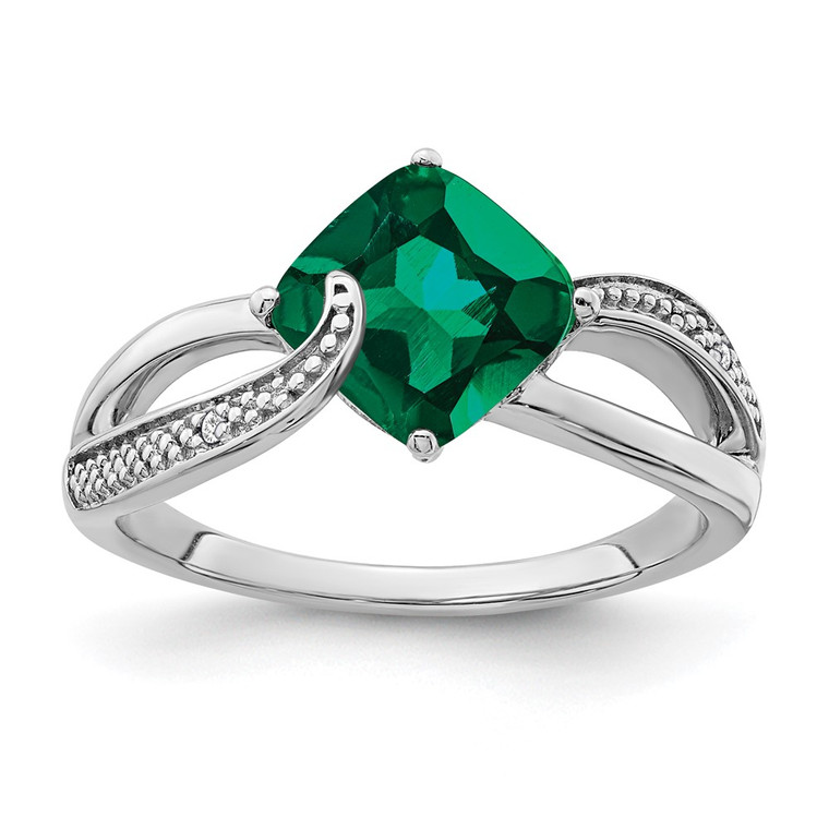 Sterling Silver Rhodium-plated Created Emerald and Diamond Ring - RM-F8343EE6-4609