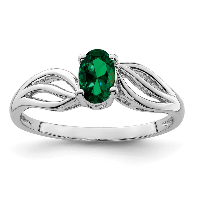 Sterling Silver Rhodium-plated Created Emerald Ring - QB-FB9E48F6-7609