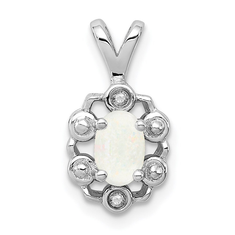 Sterling Silver Rhodium-plated Created Opal & Diam. Pendant - QB-6A191DB2-3894