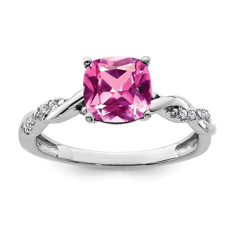 Sterling Silver Rhodium-plated Created Pink Sapphire and Diamond Ring - RM-3C432DFE-1456