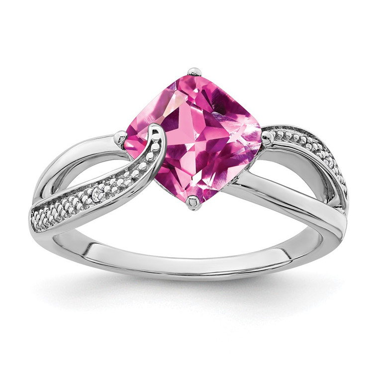 Sterling Silver Rhodium-plated Created Pink Sapphire and Diamond Ring - RM-6C176508-9666