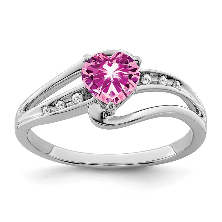Sterling Silver Rhodium-plated Created Pink Sapphire and Diamond Ring - RM-6F10413B-6085