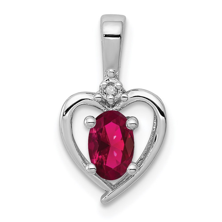 Sterling Silver Rhodium-plated Created Ruby & Diam. Pendant - QB-3D830687-3992