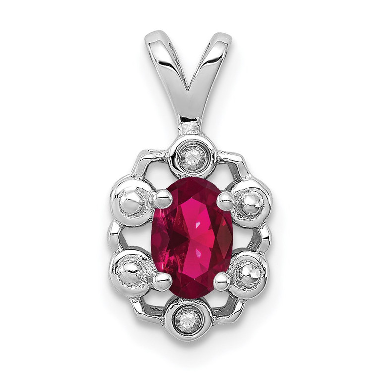 Sterling Silver Rhodium-plated Created Ruby & Diam. Pendant - QB-EA640E27-2034