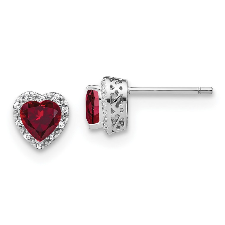 Sterling Silver Rhodium-plated Created Ruby and Diamond Earrings - EM-990A1015-9176