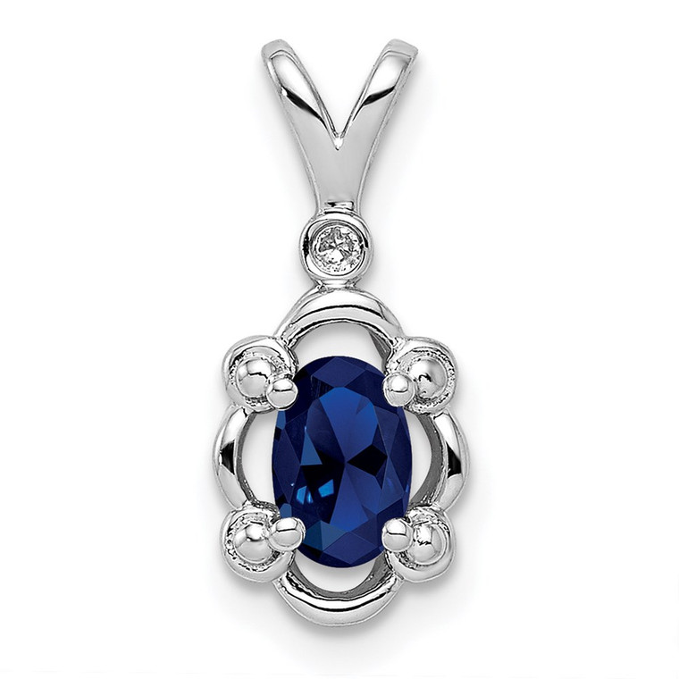 Sterling Silver Rhodium-plated Created Sapphire & Diam. Pendant - QB-EA9DEC1D-5214
