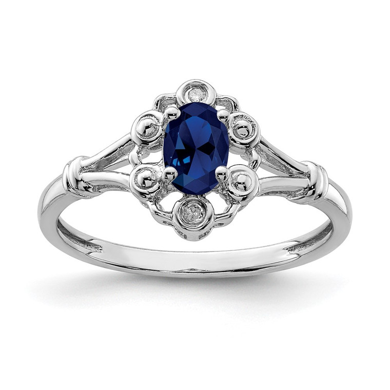 Sterling Silver Rhodium-plated Created Sapphire & Diam. Ring - QB-C58735BD-8773