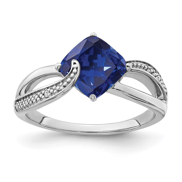Sterling Silver Rhodium-plated Created Sapphire and Diamond Ring - RM-CAF11ED6-7809