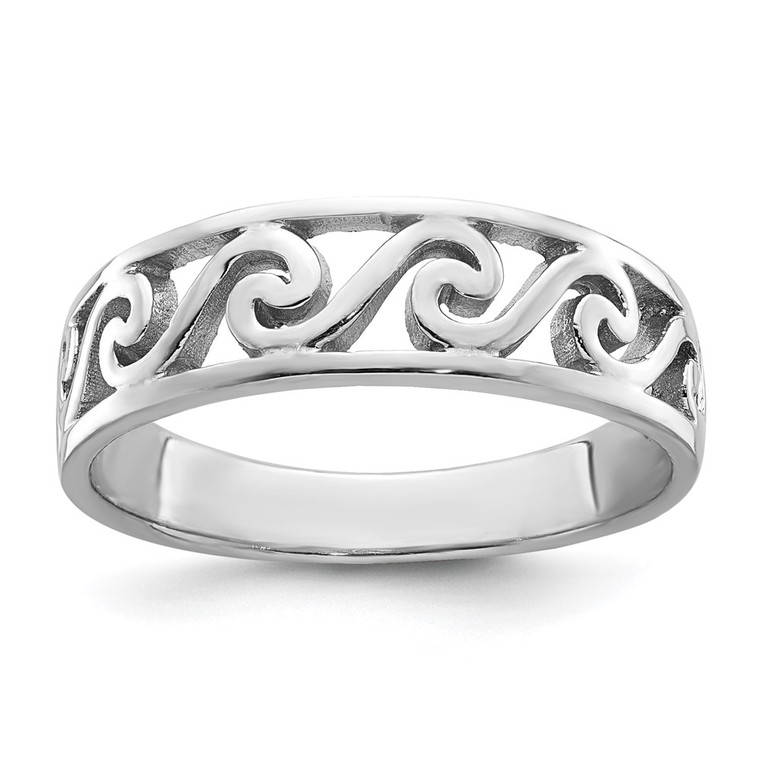 Sterling Silver Rhodium-plated Cut-Out Polished Wave Band Ring - LR-C26AF04C-8067