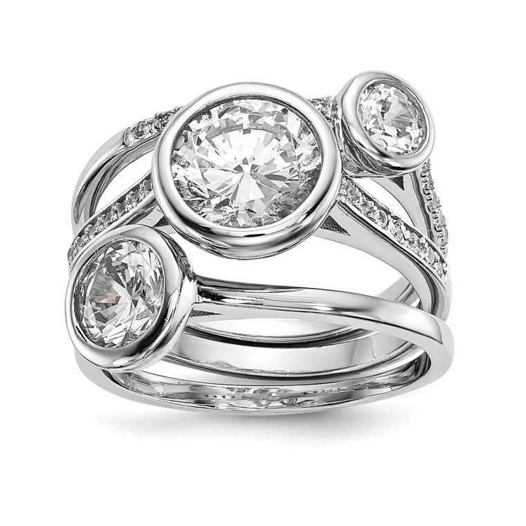 Sterling Silver Rhodium-plated CZ 3-Ring Set - QR-88336B33-5071