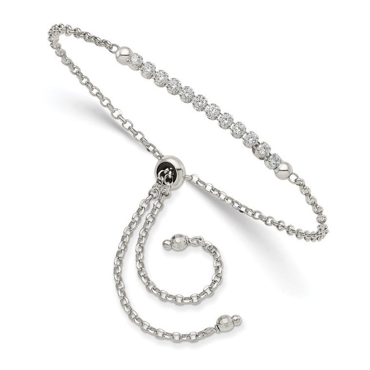 Sterling Silver Rhodium-plated CZ Adjustable Bracelet - QG-80B9987B-3196