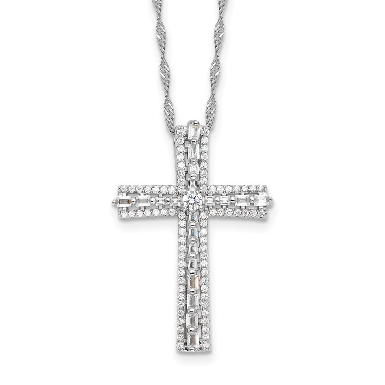 Sterling Silver Rhodium-plated CZ Cross 18in w/2in ext. Necklace