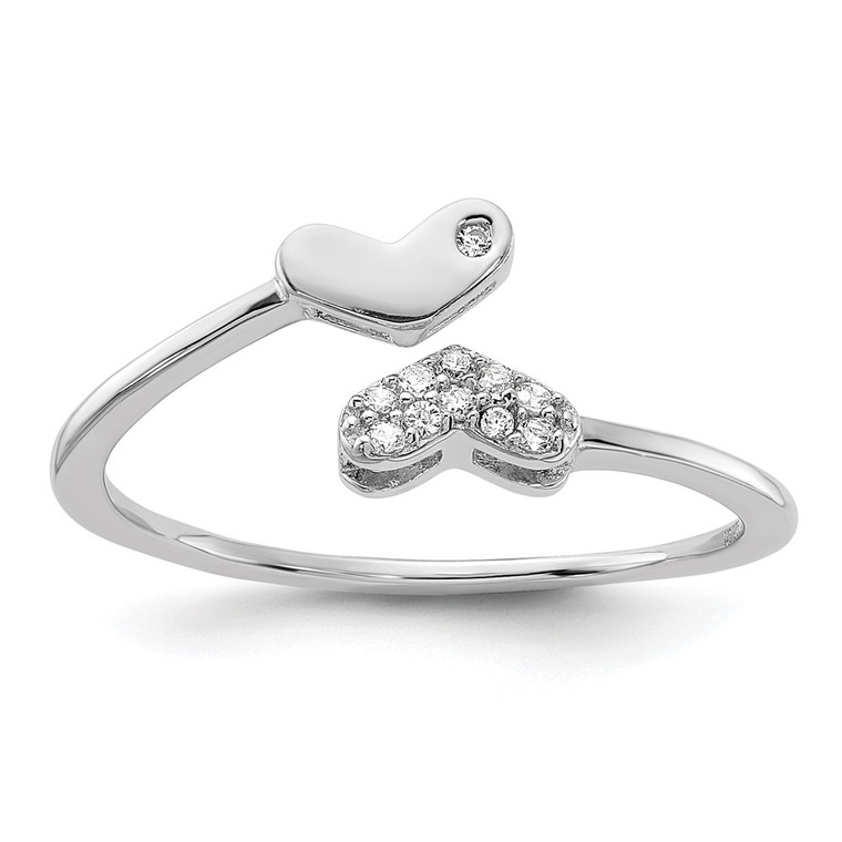 Sterling Silver Rhodium-plated CZ Double Heart Ring - QR-0F71D460-6929