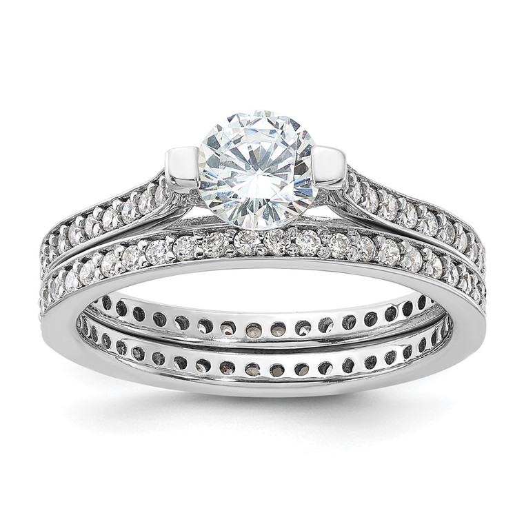 Sterling Silver Rhodium-plated CZ Eternity Engagement Ring and Band Set - QR-B0AF659B-1962