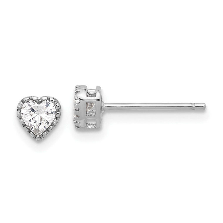 Sterling Silver Rhodium-plated CZ Heart Post Earrings - QE-DDBD7F30-5282