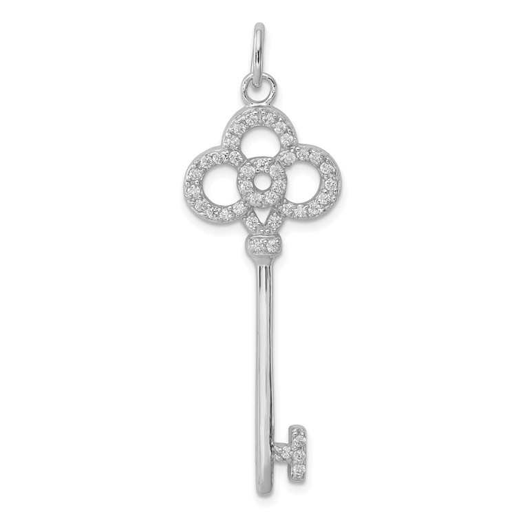 Sterling Silver Rhodium-plated CZ Key Pendant - QP-B52838D2-3713