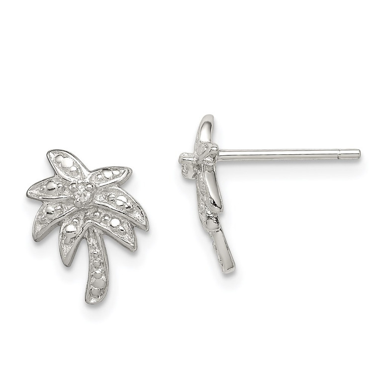 Sterling Silver Rhodium-plated CZ Palm Tree Post Earrings - QE-BC7EBF3B-7491