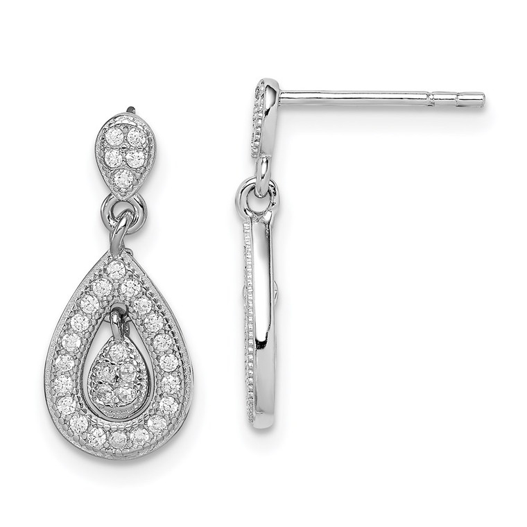 Sterling Silver Rhodium-plated CZ Pav‚ Pear Dangle Post Earrings - QE-F7178355-7766