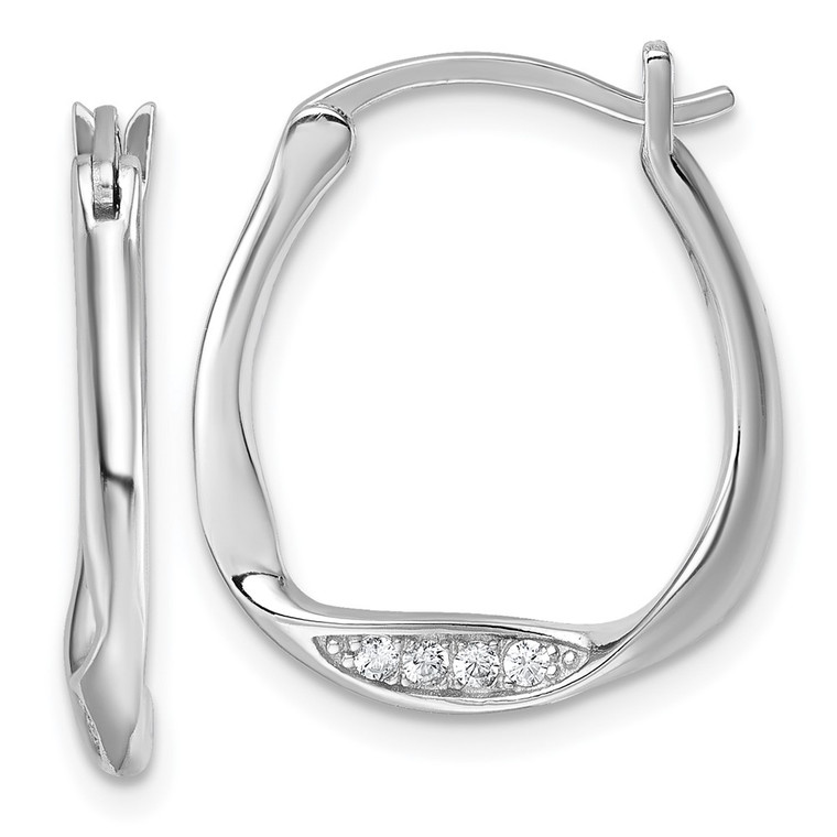 Sterling Silver Rhodium-plated CZ Polished Twist Hoop Earrings